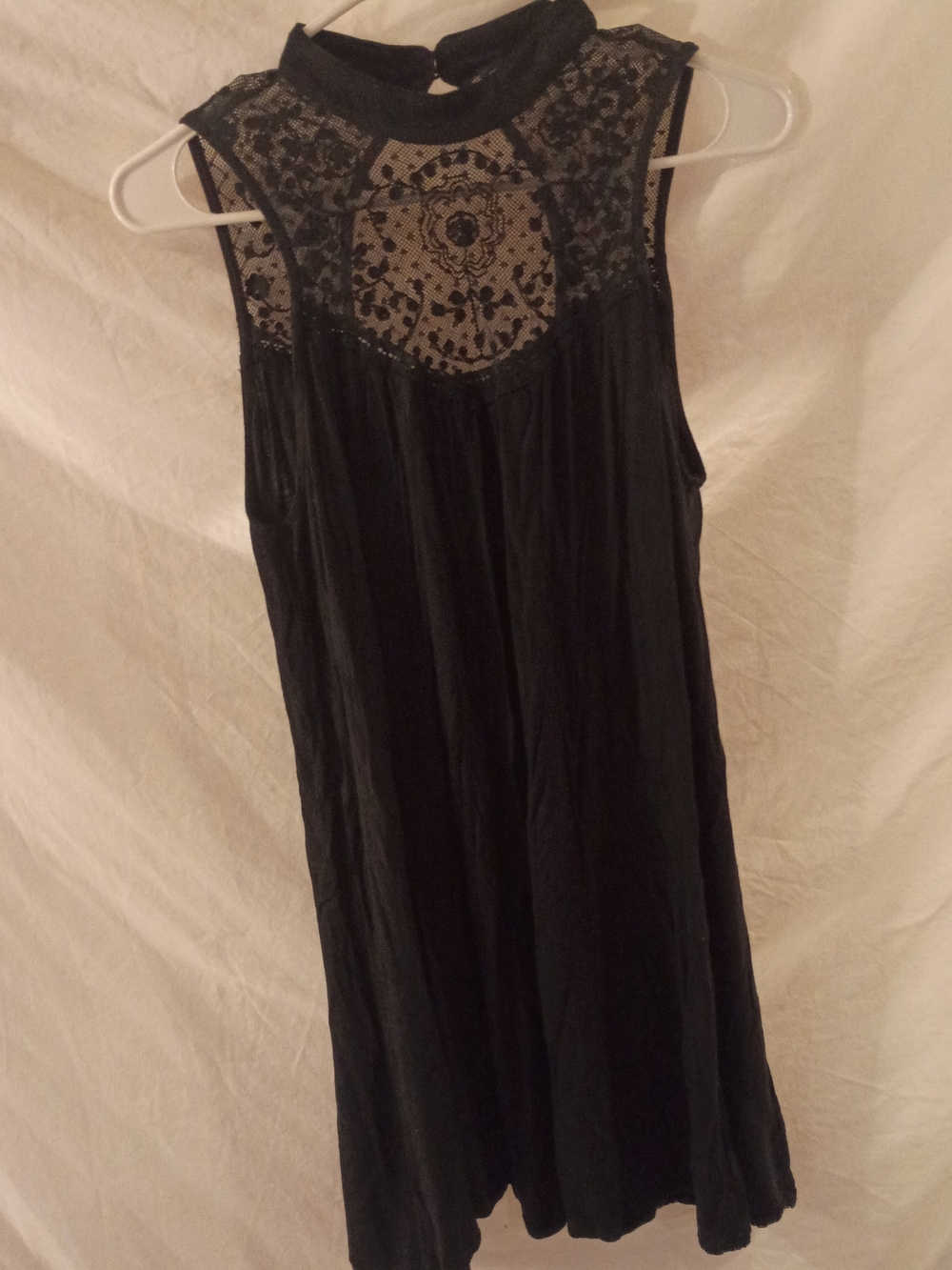 American Eagle Outfitters Black Lace-Yoke Sleeveless Mini Dress